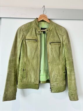 Danier Light Green Leather Moto Jacket